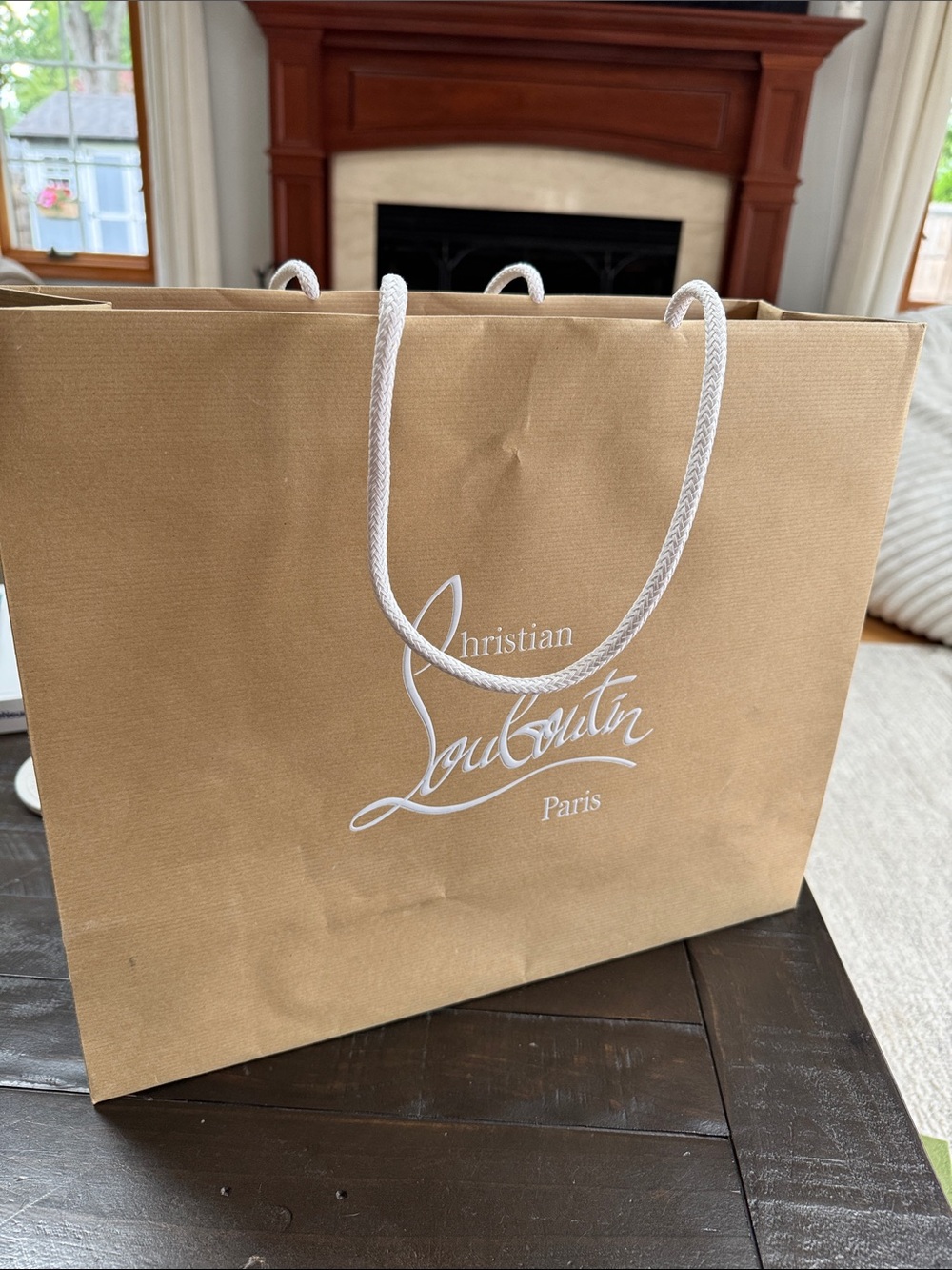 Christian Louboutin Tan Paper Tote with White Rope Handles